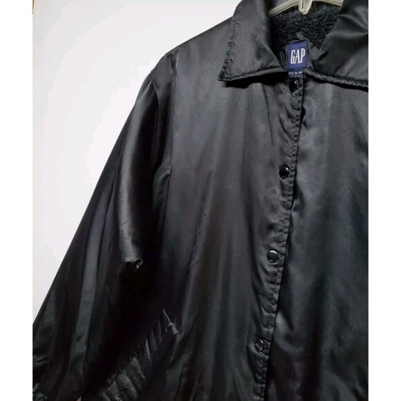 GAP Men's Bomber Sherpa Blk Coach Jacket Sz M Snap Closure‎ Buttons Slat Pockets - Picture 4 of 16
